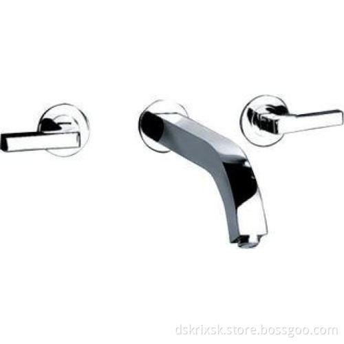 Cloakroom 3 Hole Wall Mounted Basin Taps , Brass Basin Mixe